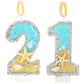 ElekFX 21th Birthday Candle for Cake, Beach Starfish Sequins Number Cake Candles, 2.76 inch Number 21 Happy Birthday Candle, Cak