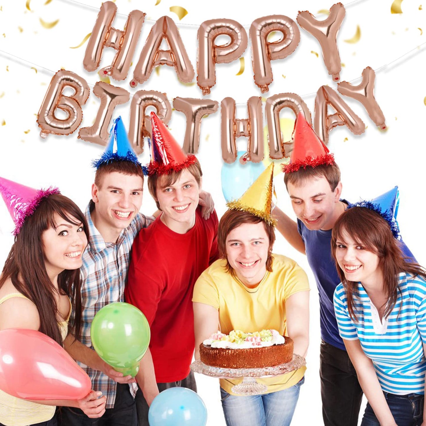 Pigetale Happy Birthday Balloons Banner, 16 Inch Mylar Foil Birthday Letters Balloons Sign Inflatable Reusable Air Balloons For