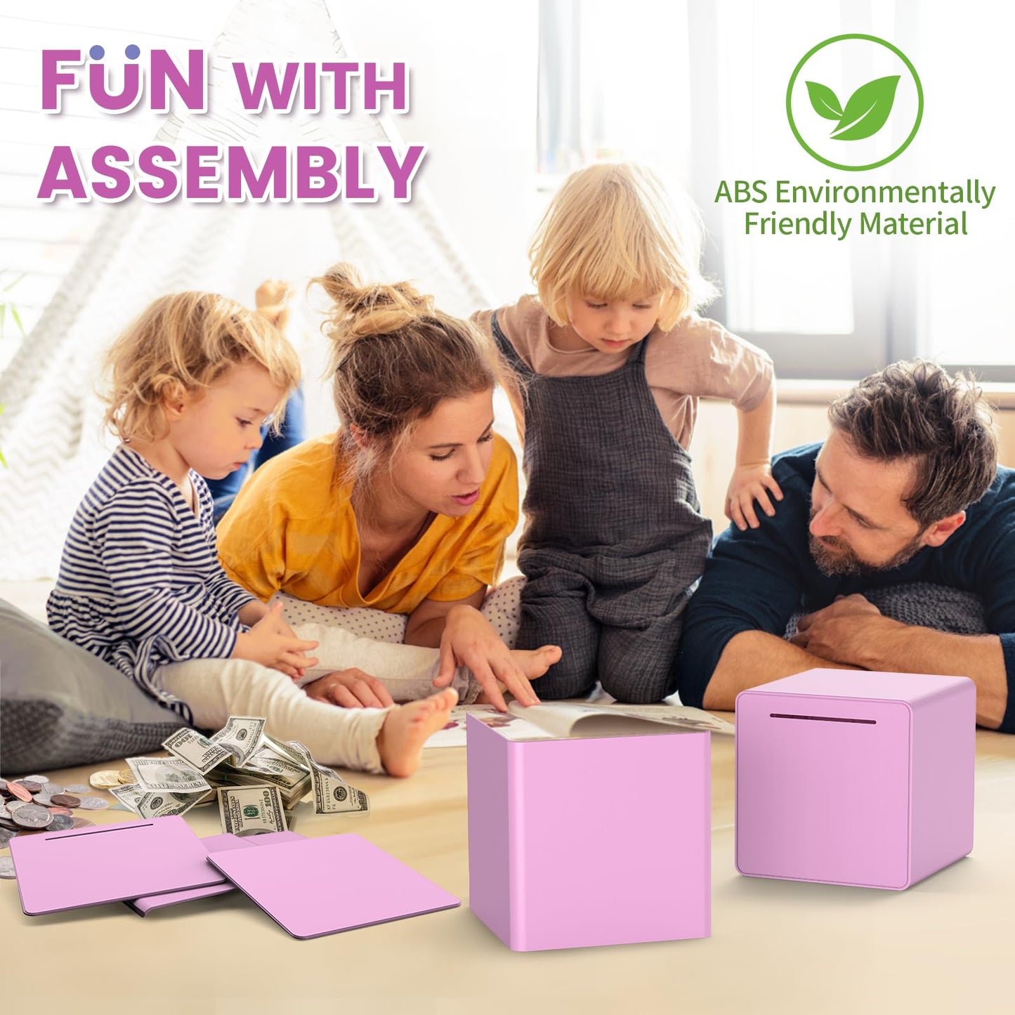 6 Piggy Bank for mature-themeds 2024NEW Must Break to Open mature-themed Piggy Bank for Cash  Interactive DIY Assembled Unopenable Money Savings Box (Pinkish Purple)