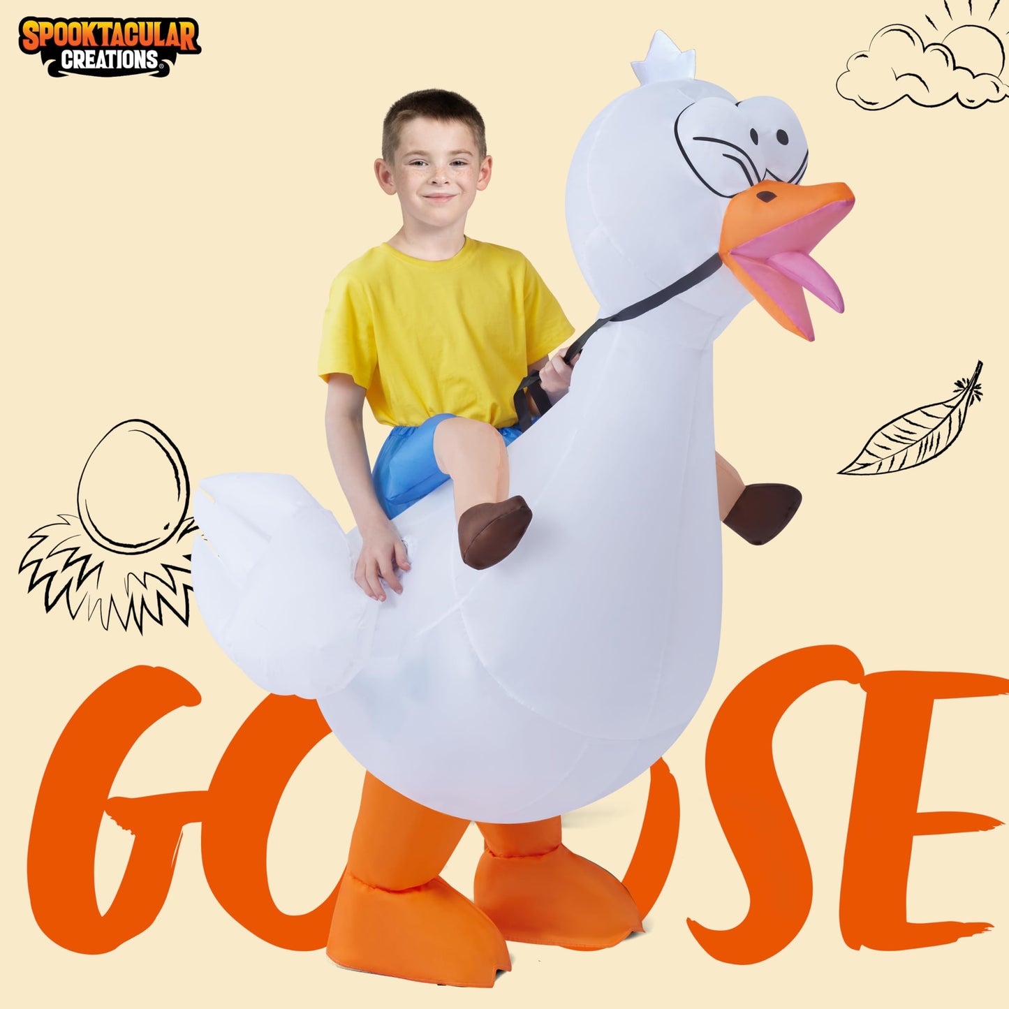 Spooktacular Creations Kids Halloween Inflatable Costume, Riding On A Goose Blow Up Costume Boys, White Goose Inflatable Suit For Halloween Costume Party Halloween Themed Parties