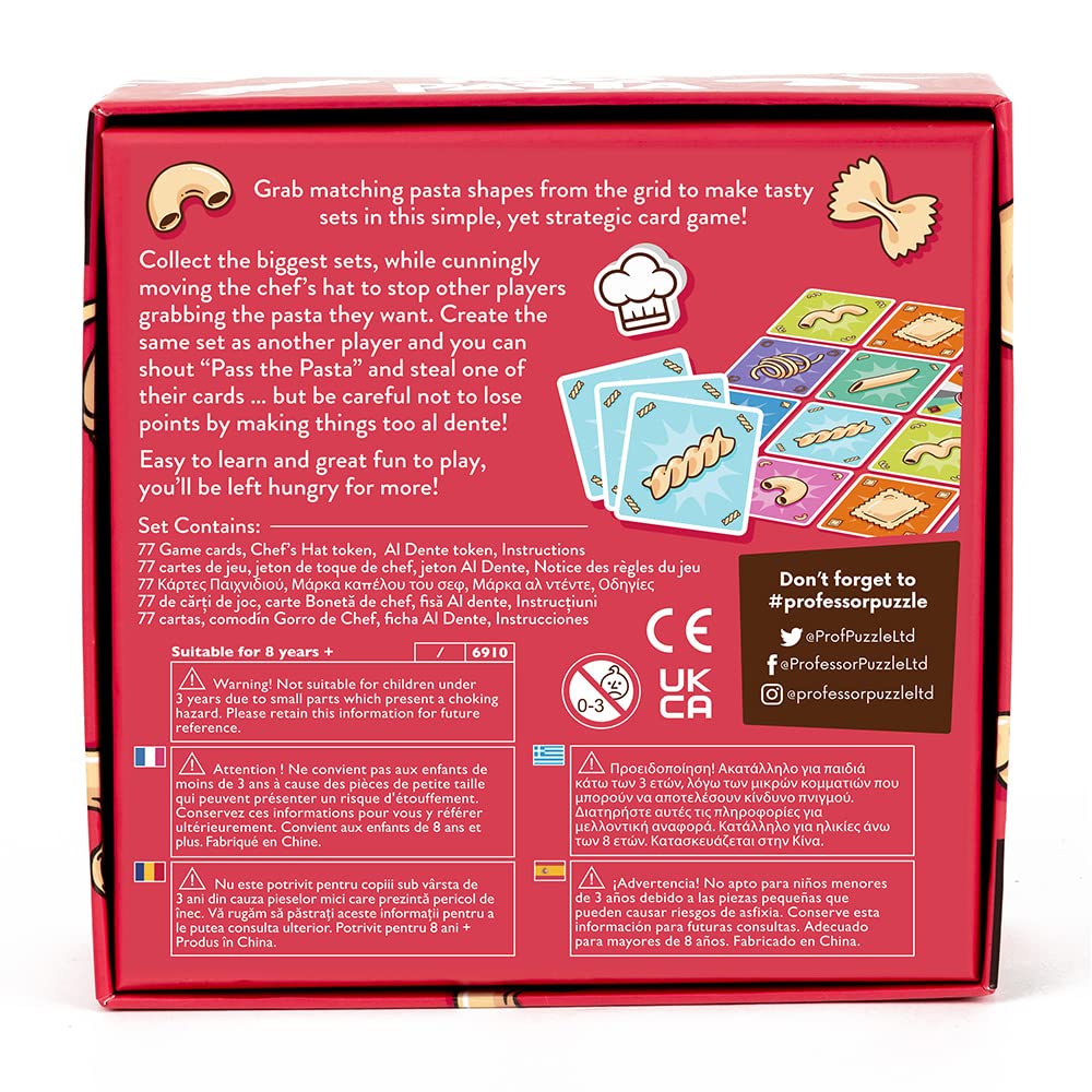 Professor Puzzle Pass The Pasta Games - Family Board Game Of Strategy And Shape Collection. - Perfect For Family Games Night.