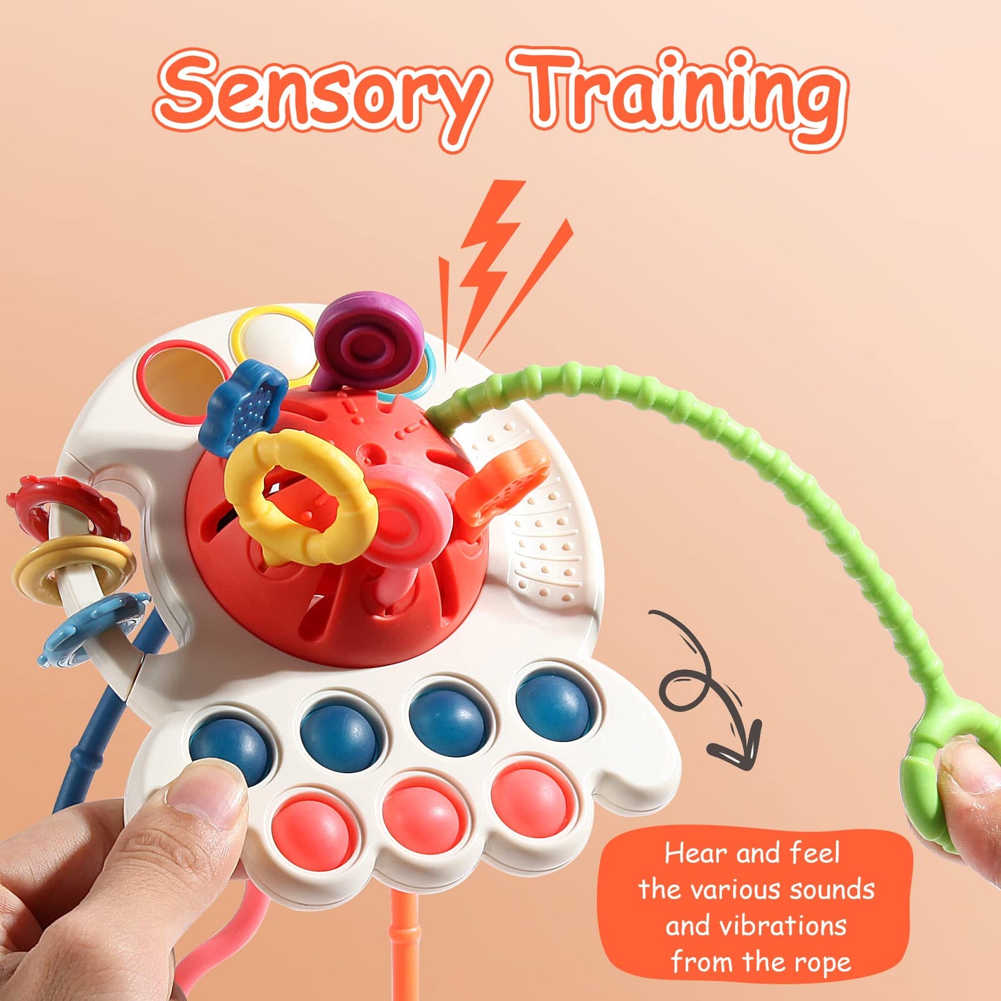 Hooku Montessori Toys For 1 Year Old, Sensory Toys For Babies, Food Grade Silicone Pull String Activity Toy, Fine Motor Toys, Baby Travel Toys, Toddler Baby Girl Boy Gifts