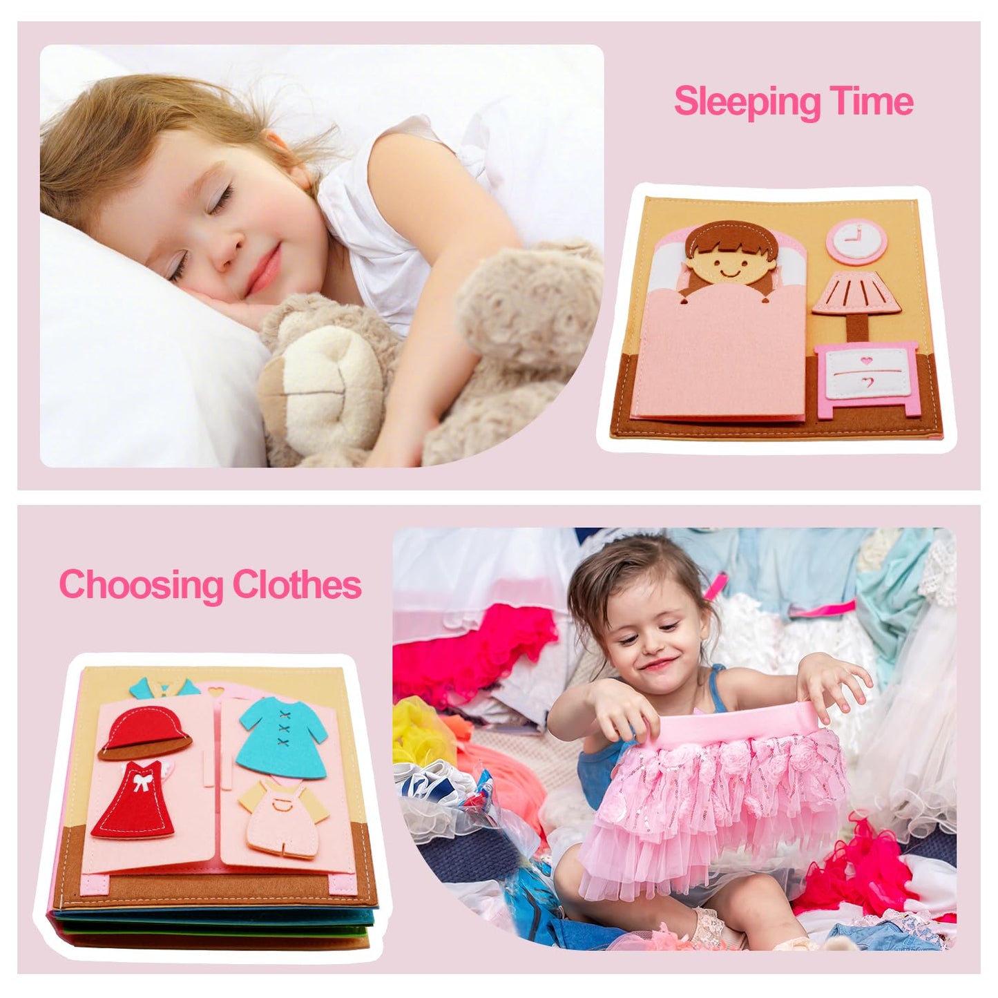 Montessori Felt Busy Book Toddlers Quite Book Preschool Early Learning Educational Travel Toys For Kids Age 3 4 5 6 Years Autism Sensory Cloth Book Daily House Activity Story Book Girls Easter Gift