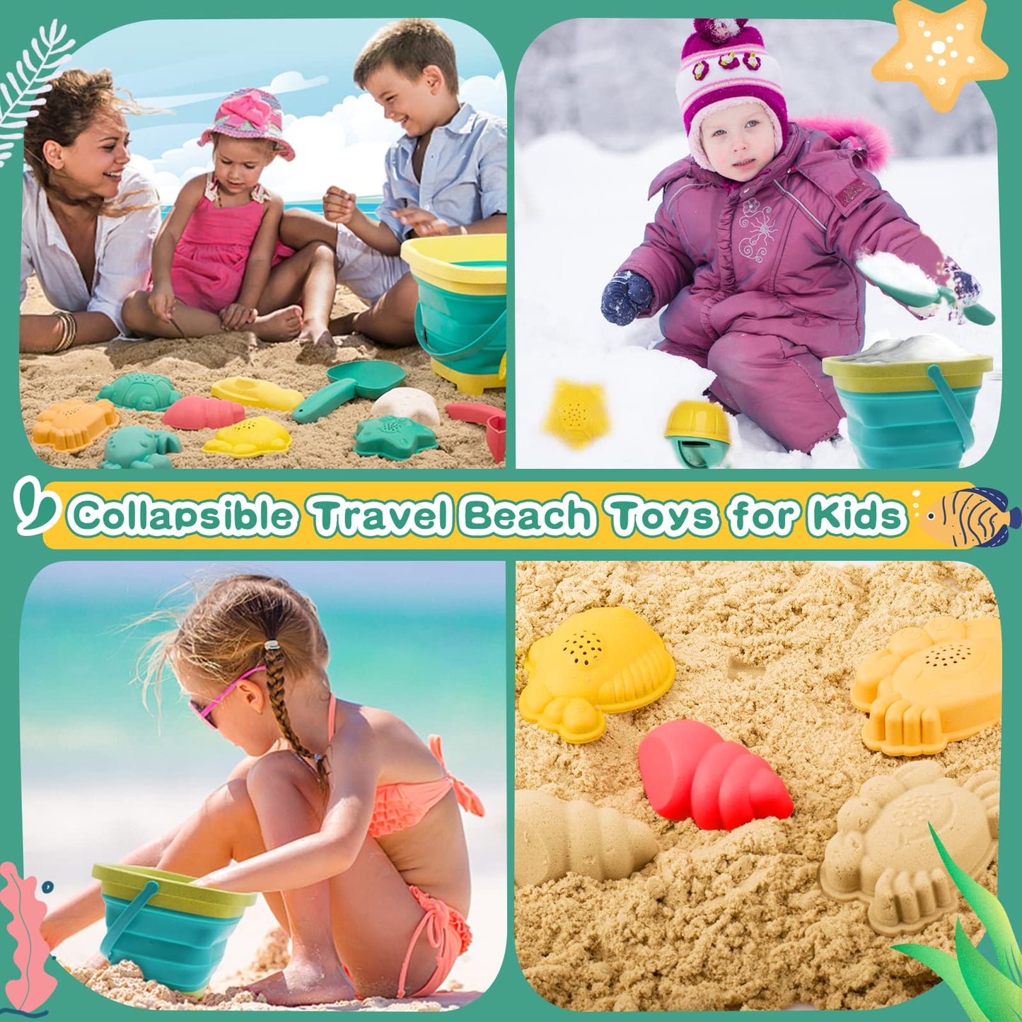 Beach Toys for Kids - Sand Toys Set Includes Collapsible Sand Bucket Shovel and Sand Rake Toys for Beach 12 PCS, Sandbox Toys Sa