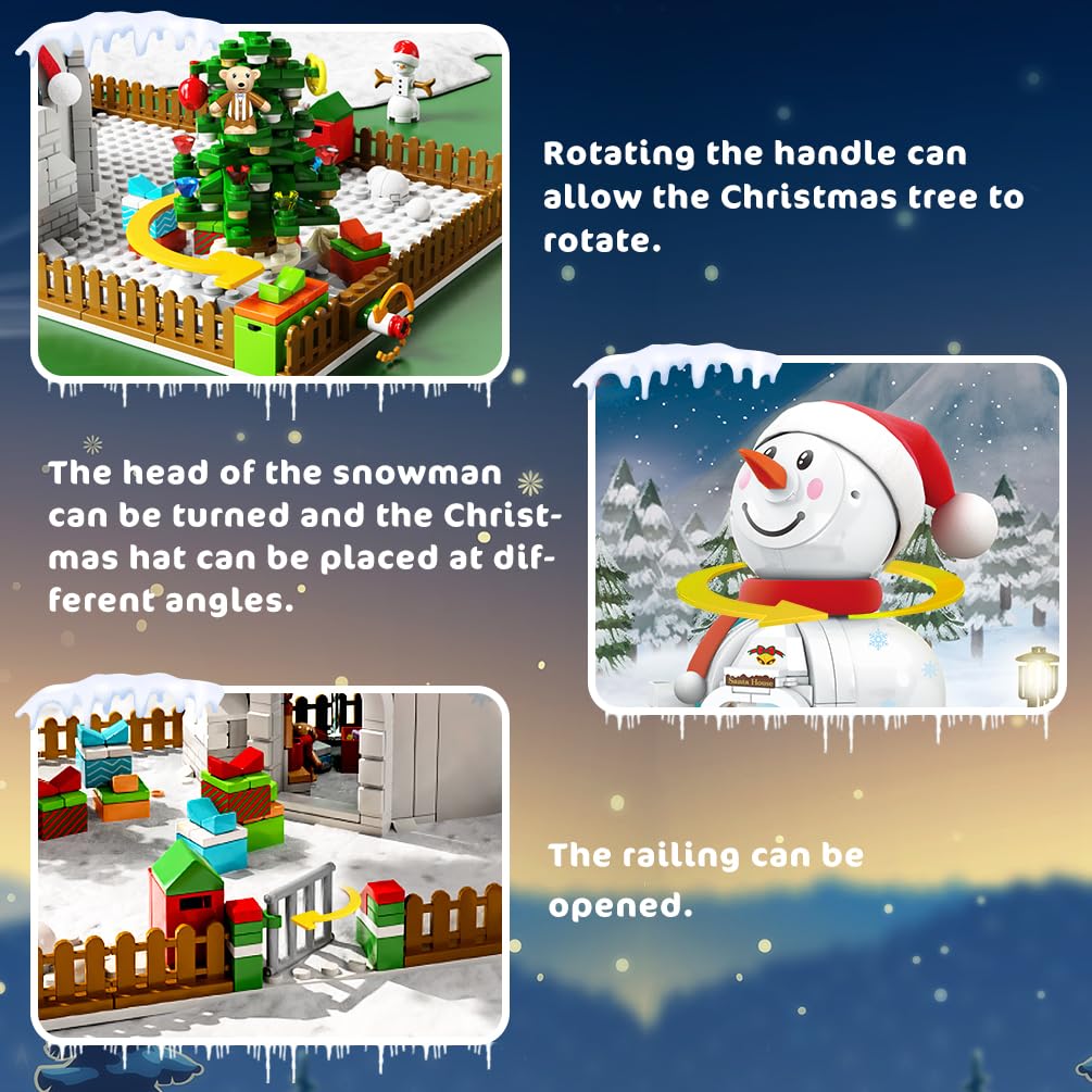 Hogokids Christmas Santa House Building Set With Led Light - 566 Pcs Wintertime Snowman Building Block Kit Xmas Tree Decors Birt