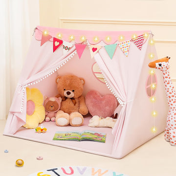 Piikago Kids Play Tent - Kids Tent Indoor With Star Lights And Flags, Play Tents For Toddlers 1-3, Kids Playhouse For Girls, Pin