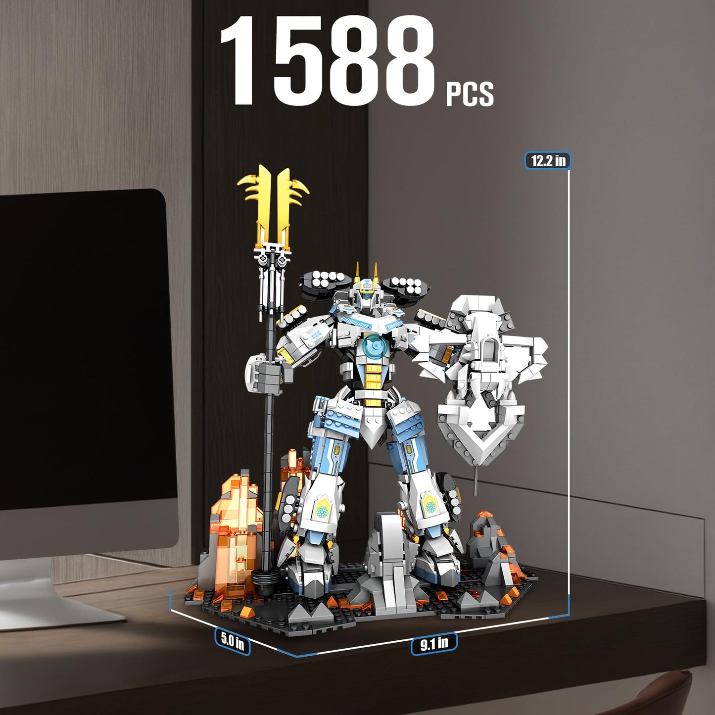 HIGH GODO Samurai Mech Warrior Building Sets  Robot with Long decorative replica blades Shields Display Base Building Blocks Toy Set  1588 Pieces Creative Collectible Ninja Gift for mature-themeds Man Teens Boys 8+