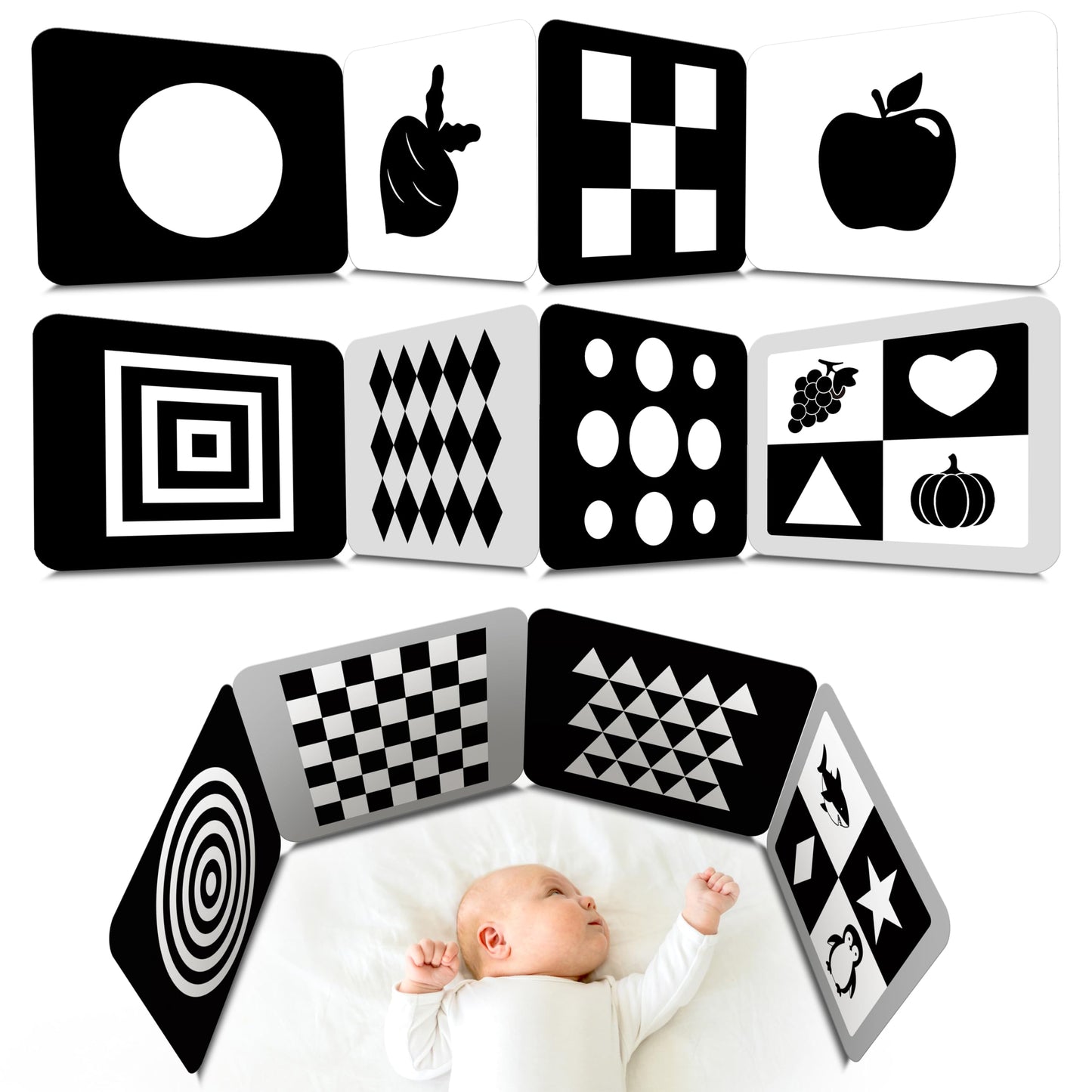 2 PCS Baby Visual Stimulus Cards  Double-Sided High Contrast Black and White Flashcards Sensory Developmental Montessori Cards Set for Newborn Boy Girl Baby Tummy Time (39  X 8 )