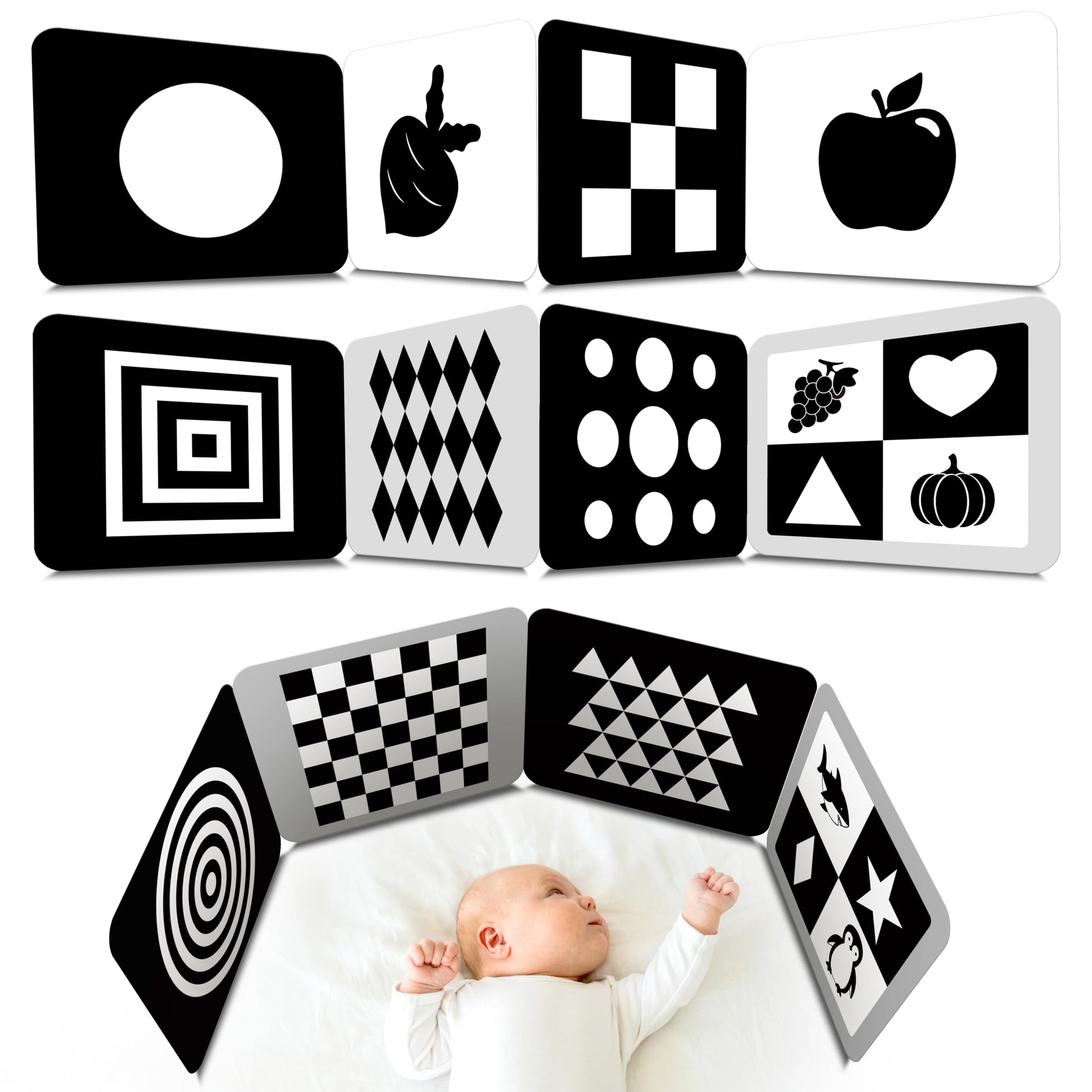 2 PCS Baby Visual Stimulus Cards  Double-Sided High Contrast Black and White Flashcards Sensory Developmental Montessori Cards Set for Newborn Boy Girl Baby Tummy Time (39  X 8 )