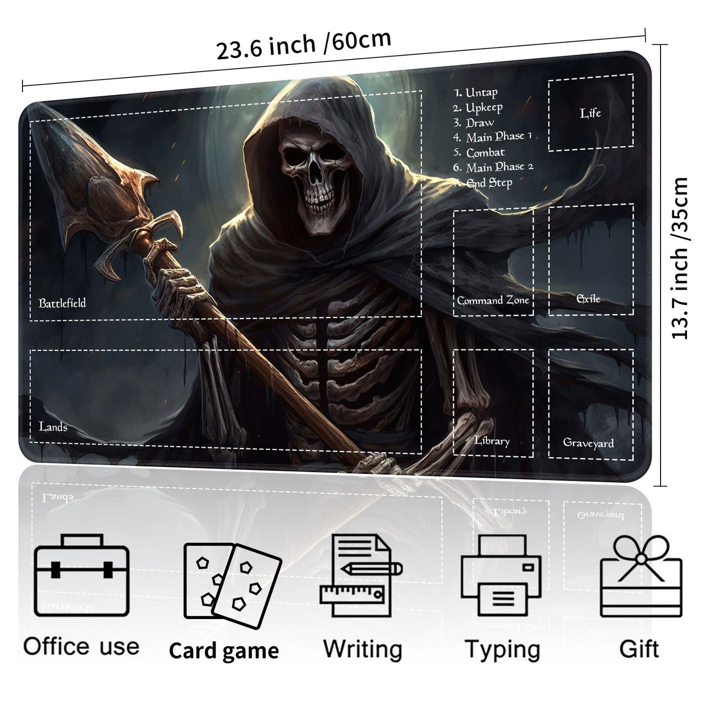 Playmat for MTG Magic Size 24x14 Inch Game Mats Tabletop Magic Play Mats enhanced Smooth Rubber Surface  Mousepad Compatible Qindaiwen for MTG RPG CCG Trading Card Game Play mats  Grim Reaper