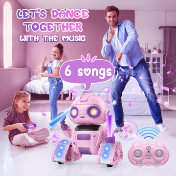 Baiwu Robot Toys For Kids,Rc Robot With Gesture Sensing & Led Eyes,Star Projector And Music,Boys & Girls Toys For 6+ Age(Pink)