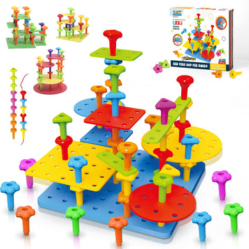 Peg Board Toy Set 65Pcs Diy Building Stacking Toys For Kids 3-6 Years Old,Stem Educational Kids Toys For Brain Development,Monte