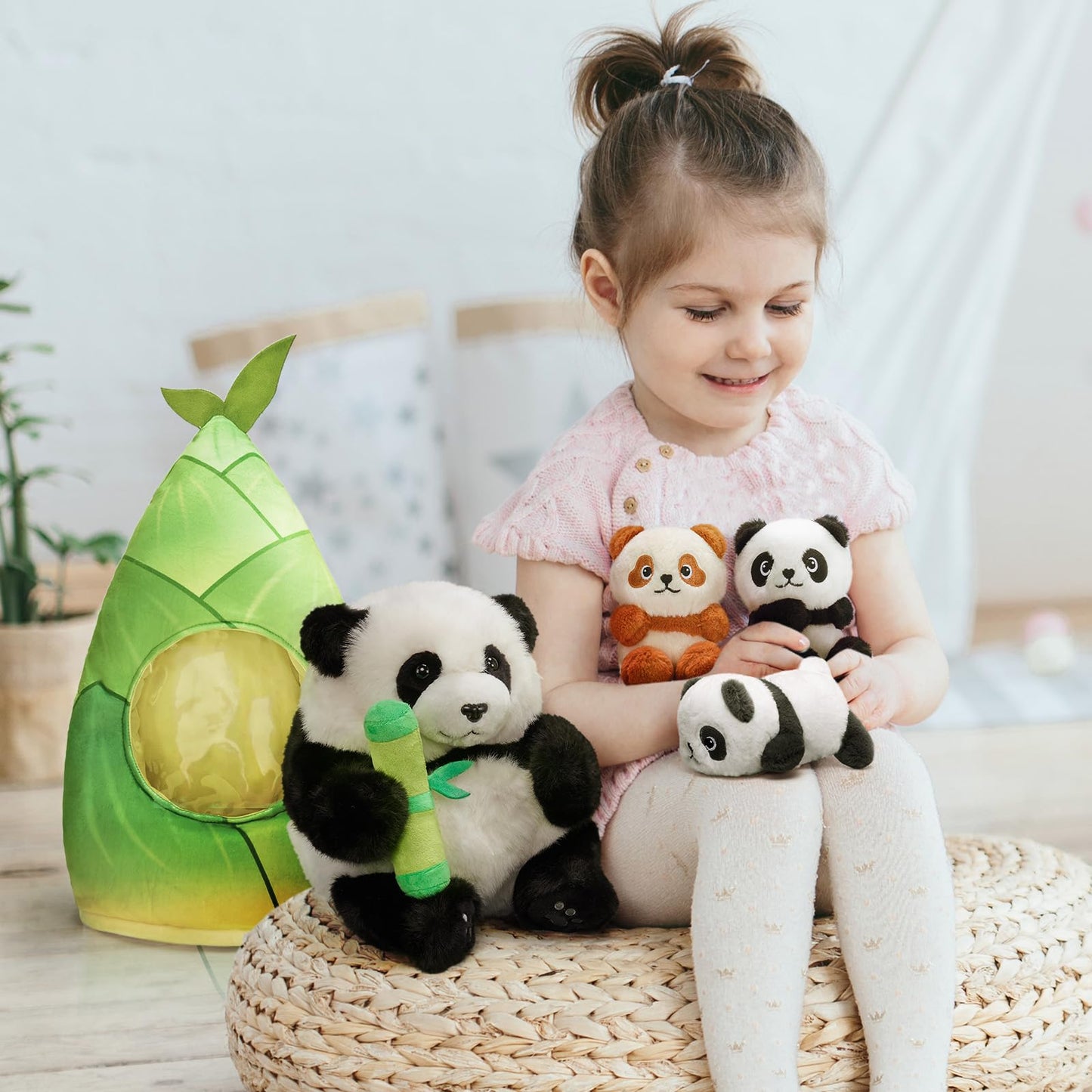 Ouozzz Panda Stuffed Animals With 3 Babies Inside Panda Bear Plush Toys With 19' Bamboo Shoot Bag - Gift Present Toys For Girls Boys Kids Toddler