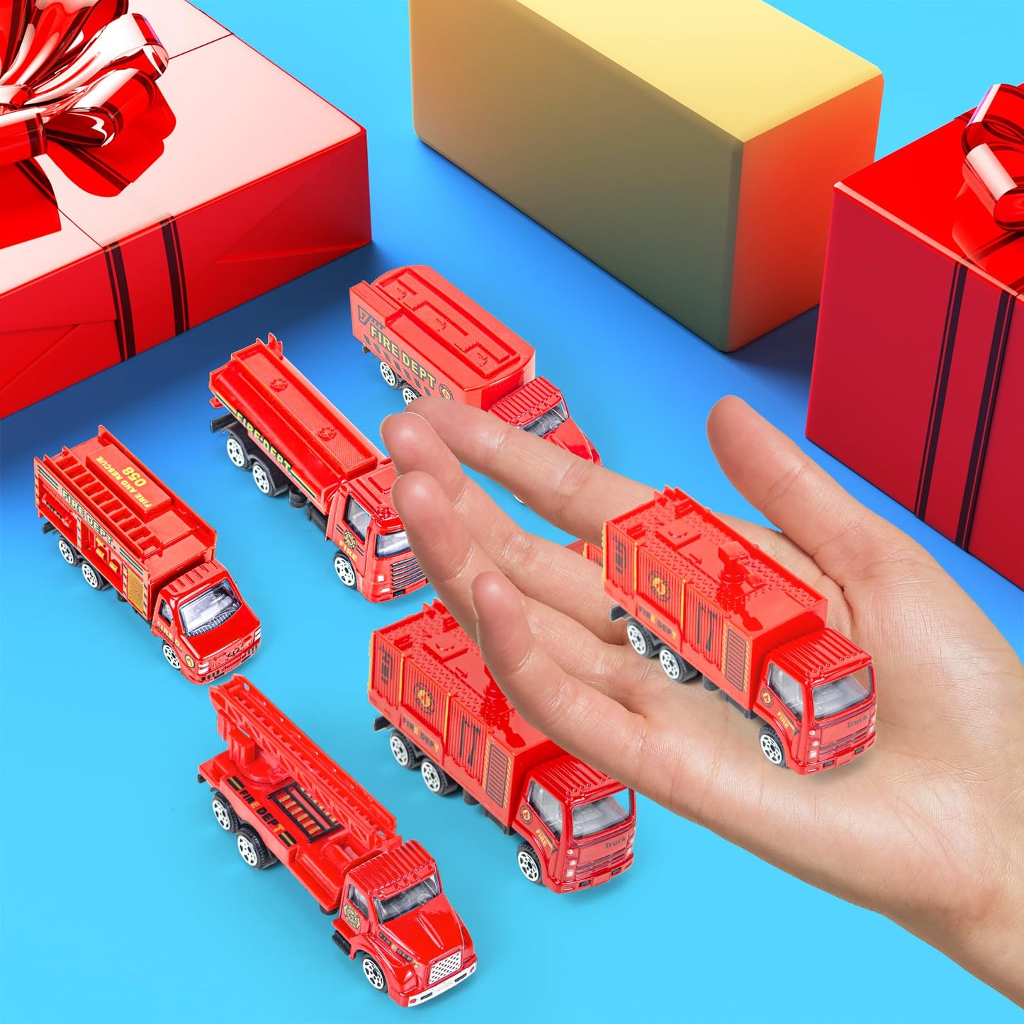Bloolilies 6 Pack Diecast Fire Trucks, Mini Fire Truck Toy For Toddlers 3-5, Kids Fire Engine Emergency Vehicles Set For Boys Gi