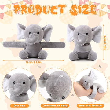 Ceenna 16 Pcs Valentine's Day Elephant Stuffed Animal Slap Bracelets Plush Elephant Slap Bracelets 8.66 Inch Gray Adorable Eleph