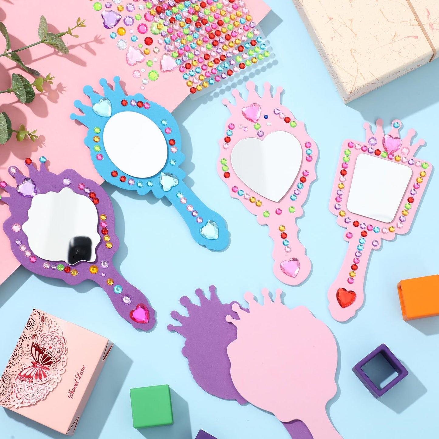 Liliful 12 Pack Princess Foam Mirror Kits Decorate Your Own Princess Mirrors Party Supplies Kids Unbreakable Toy Crafts For Girls Party Favors Birthday Diy Decorations(Stylish)