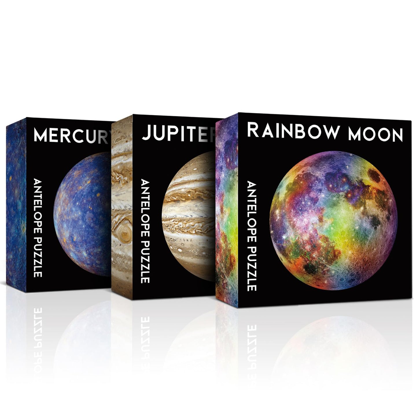 Antelope 3 In 1 1000 Piece Round Puzzle Bundle - Rainbow Moon - 1000 Piece Space Jigsaw Puzzle Bundle With Mercury And Jupiter -1000 Piece Jigsaw Puzzle, Planet Jigsaw Puzzle, Space Puzzle