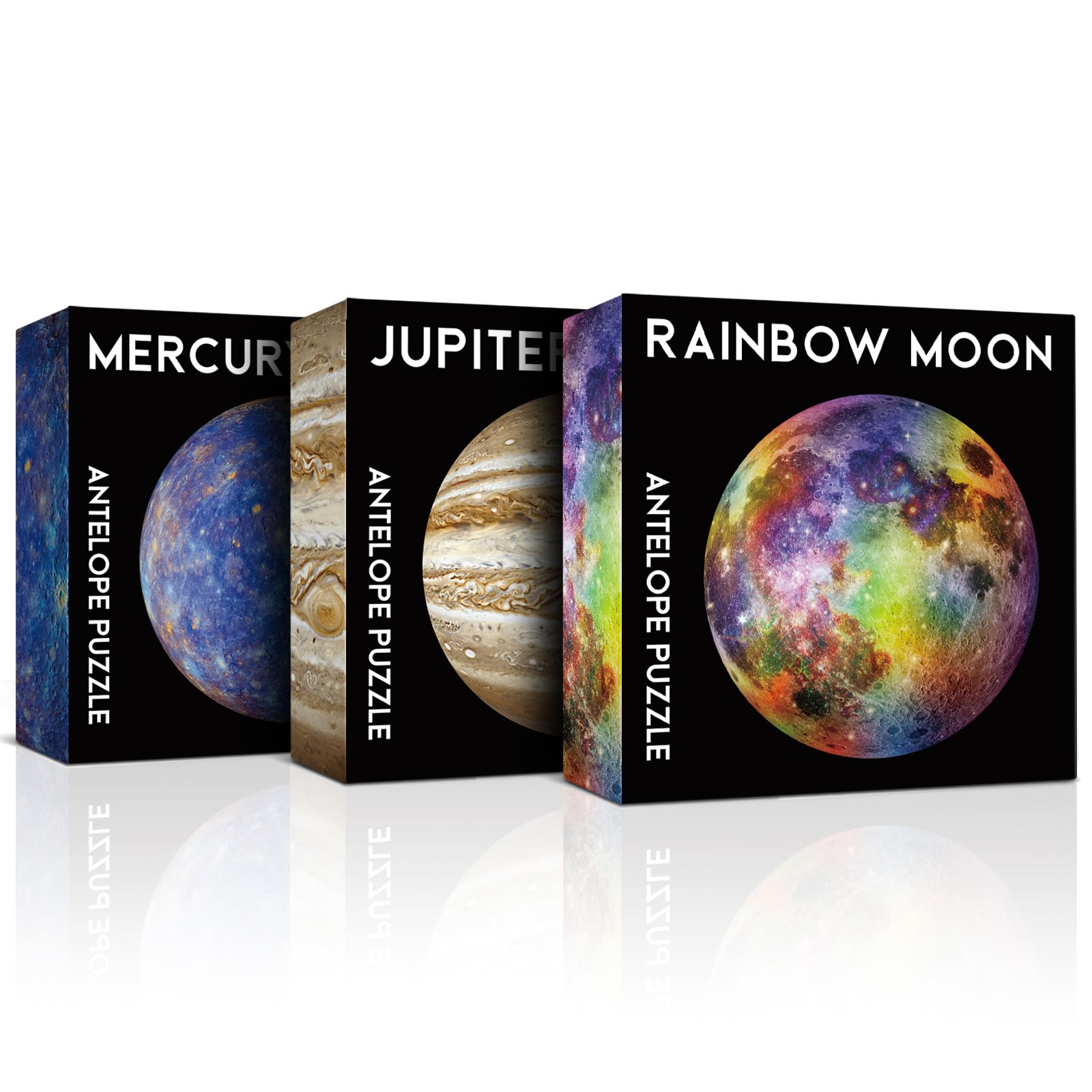 Antelope 3 In 1 1000 Piece Round Puzzle Bundle - Rainbow Moon - 1000 Piece Space Jigsaw Puzzle Bundle With Mercury And Jupiter -1000 Piece Jigsaw Puzzle, Planet Jigsaw Puzzle, Space Puzzle
