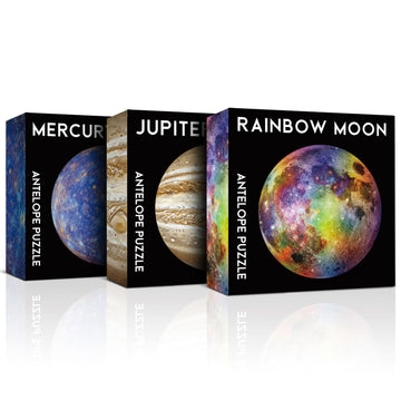 Antelope 3 In 1 1000 Piece Round Puzzle Bundle - Rainbow Moon - 1000 Piece Space Jigsaw Puzzle Bundle With Mercury And Jupiter -1000 Piece Jigsaw Puzzle, Planet Jigsaw Puzzle, Space Puzzle