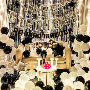 Hk Balloons Balloons? Pack Of 62? ?Silver ?Foil Happy Birthday Decoration With Led Birthday Decoration Combo Set For Birthday De
