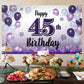 LASKYER Happy 45th Birthday Decorations,45th Purple Balloon Large Birthday Banner Backdrop Sign,45 Years Old Bday Party Supplies