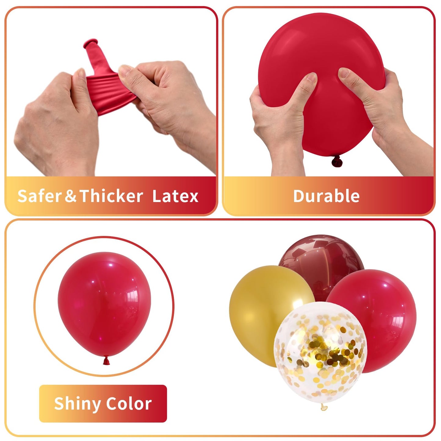 Red And Gold Balloons, Gold And Red Balloons Set With Gold Confetti Metallic Gold Balloons, Globos Rojos Red And Gold Party Deco