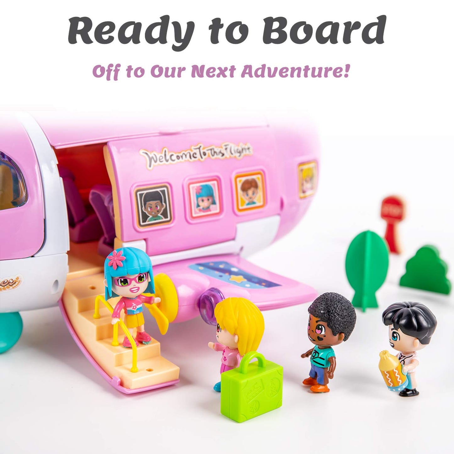 Iplay, Ilearn Airplane Dollhouse Playset For Girls 3-5, Kids Pretend Play Doll House Set W/ Pink Plane, Dolls, Travel Accessorie