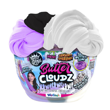 Compound Kings Fluffy Cloudz Butter Slime Bucket For Boys And Girls, Sensory Toy Non-Toxic Non-Sticky Scented, Purple White & Black Swirl Silky Smooth Slime Gift