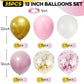 Pink Gold Balloons Set, 12 Inch Pink White Latex Balloons Pink Confetti Helium Balloons Pink And Metallic Gold Party Balloons Fo