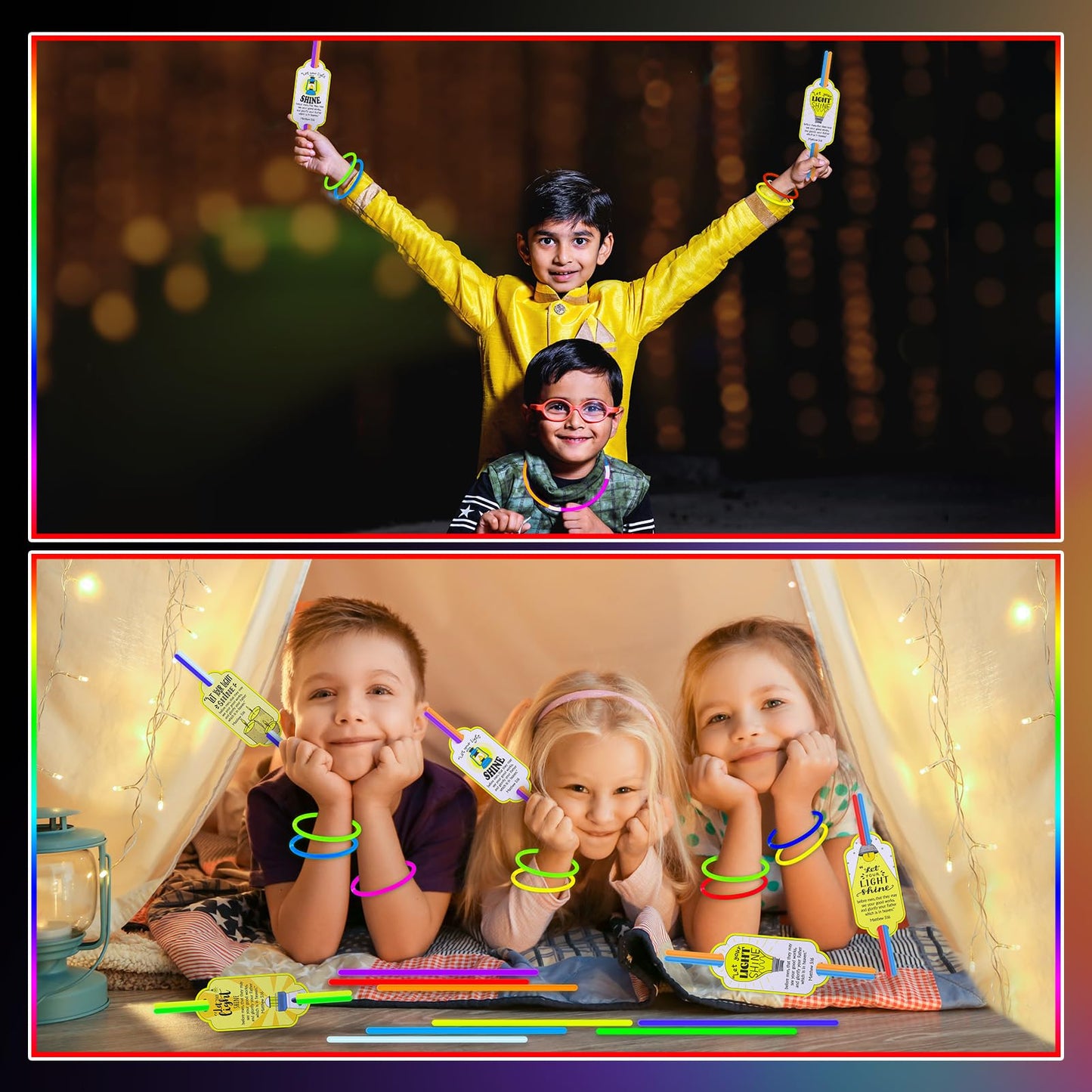 MiniInflat 50 Sets Christian Let Your Light Shine Glow Sticks with Cards Gift for Kids Include 50 Religious Mattehew 5:16 Gift T