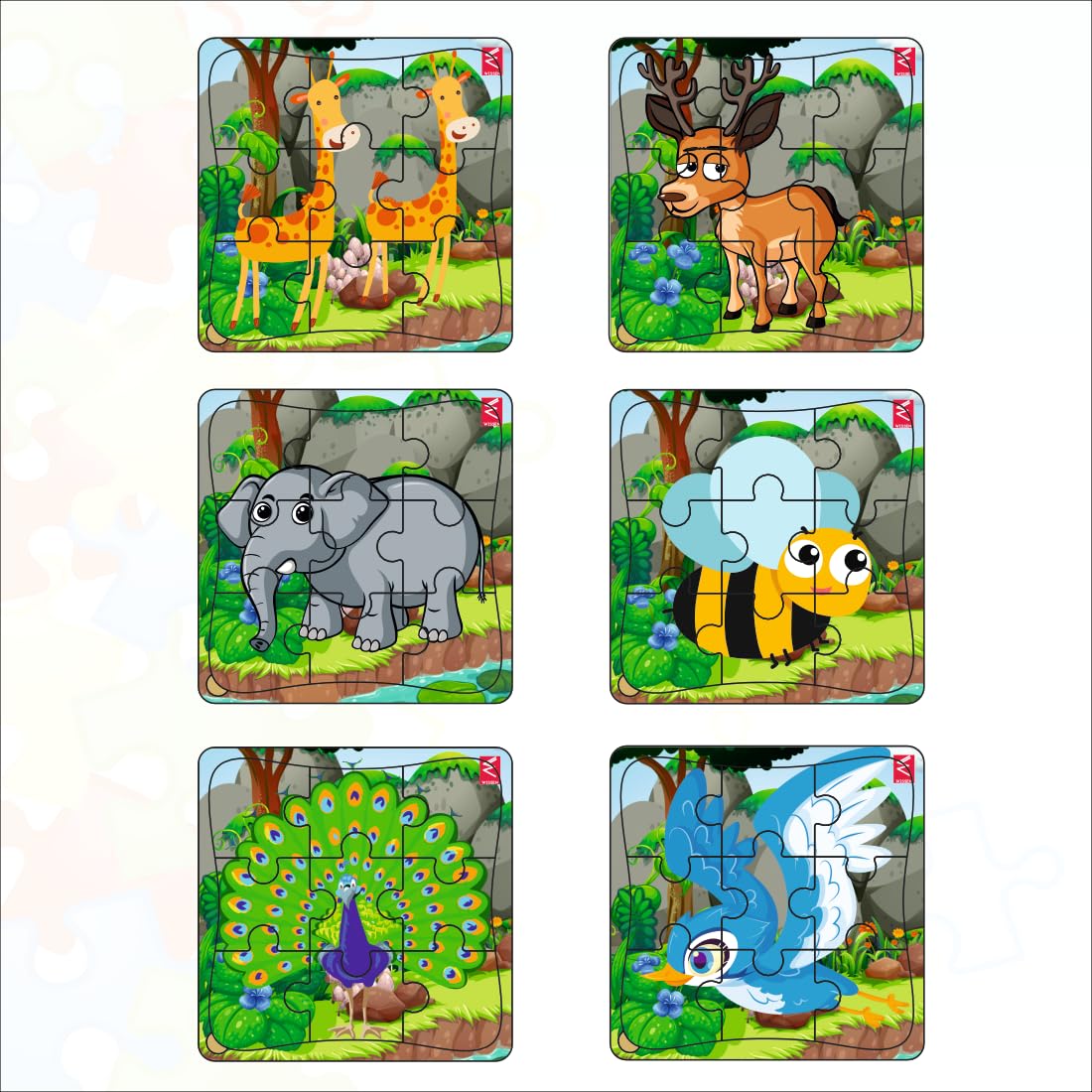 WISSEN Wooden Jigsaw Puzzle 6 * 6 inchSet of 6 | Educational & Learning Toys for Kids | Wooden Jigsaw Puzzles for Kids | Jigsa