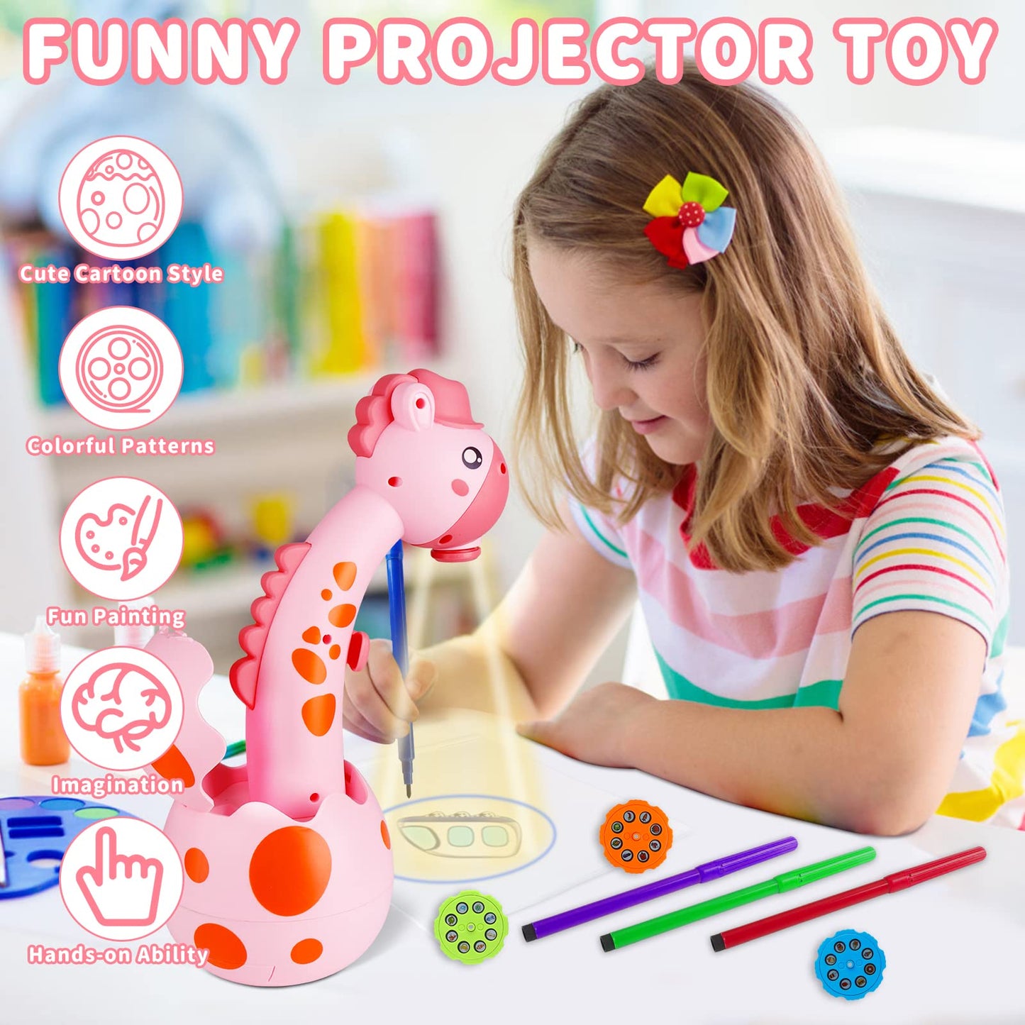 Ketiee Drawing Projector For Kids, Tracing And Drawing Projector Toy With Light & Music, Children Smart Projector Sketcher, Kids Art Projector With 72 Stencils For Boy Girl 3-8 Years Old (Pink)