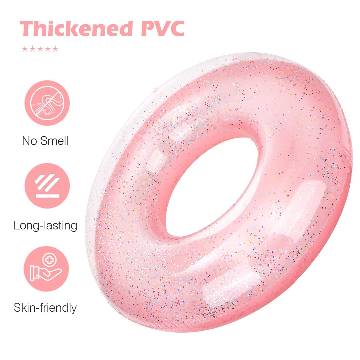 Moko Swim Rings With Glitter, 70Cm Diameter Inflatable Pool Float Swimming Pool Float Tube Round Shaped Swimming Tube Water Fun