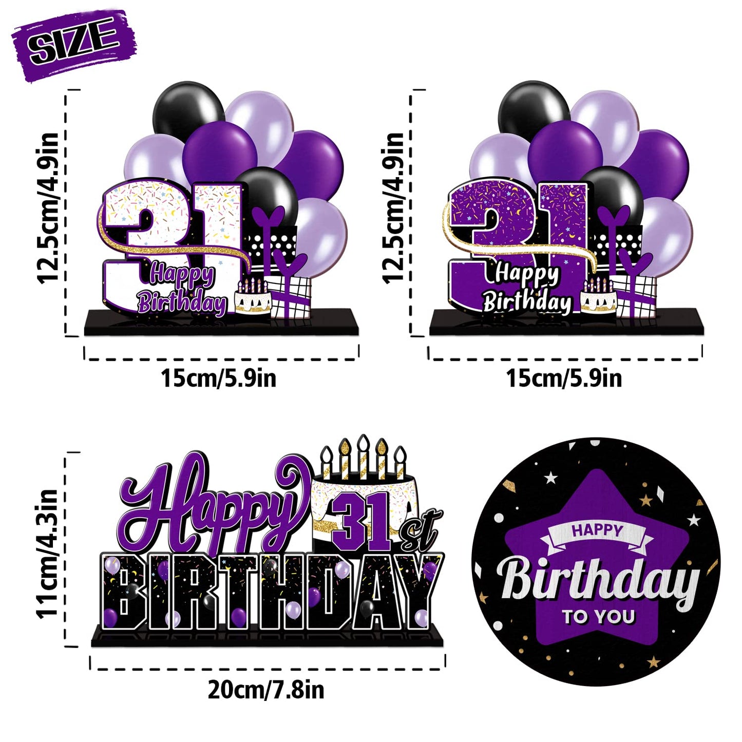 Lingteer Happy 31St Birthday Purple Acrylic Table Topper Centerpieces Set - Cheers To 31 Years Old Birthday 31St Bday Party Gift Decorations.