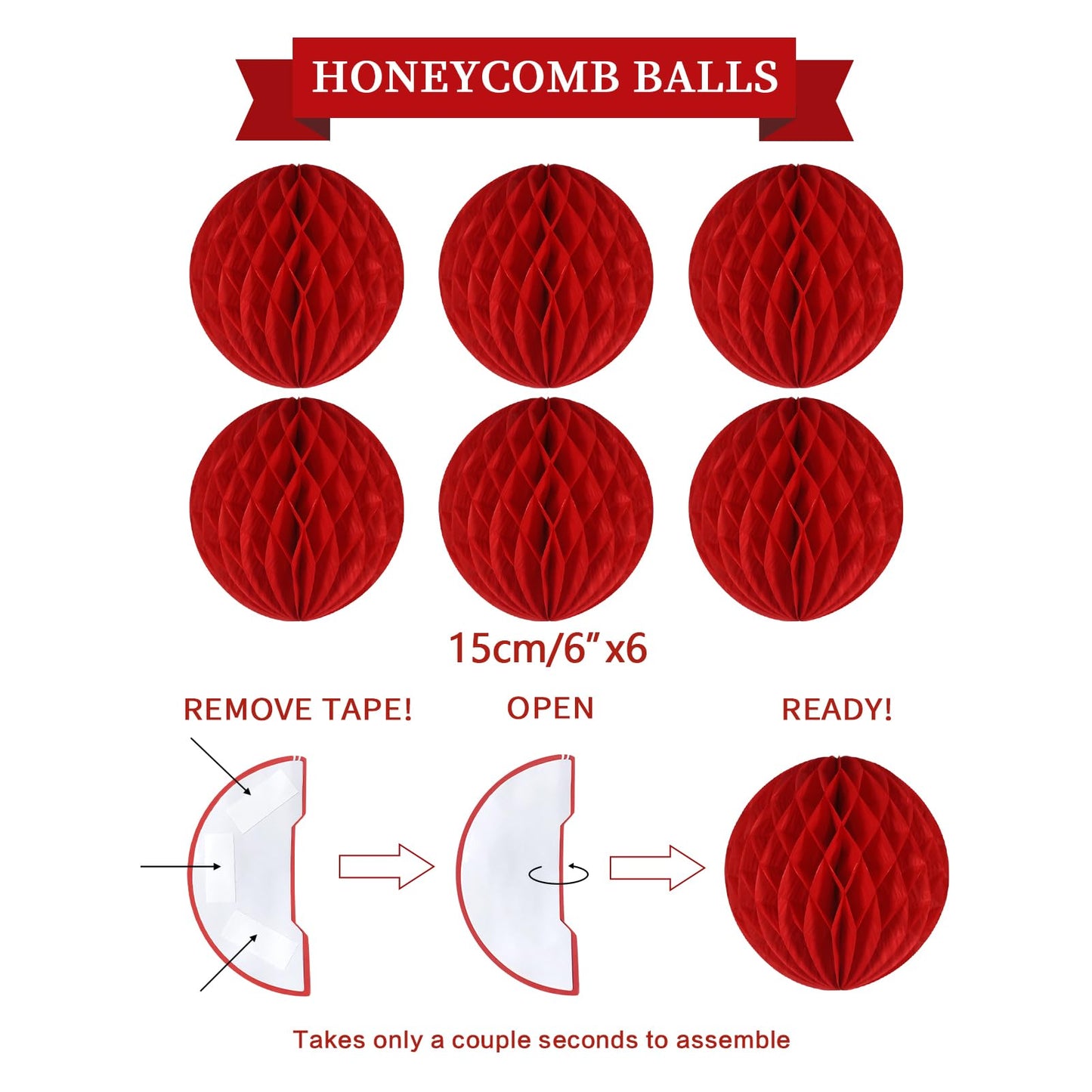 LITAUS, Retirement Party Decorations, NO DIY - Red | Happy Retirement Banner, Honeycomb Balls, Swirls, Garland | Happy Retiremen