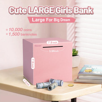 Hicocool Piggy Bank For Adults Must Break To Open, Stainless Steel Money Saving Box (Pink, 7.9 Inch)
