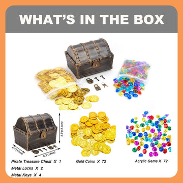 AiFanS Treasure Chest for Kids - Medium Plastic Chest with 288 Gold Coins & Gems - Perfect for Pirate Parties and Games