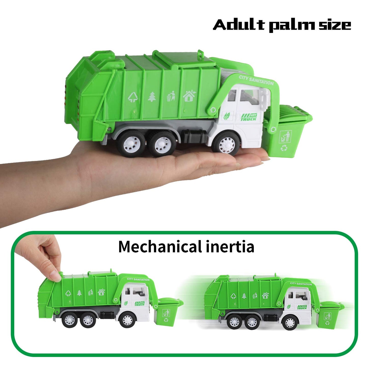 FIVEDAOGANG Small Garbage Truck Toy, 4 pcs Friction Powered Trash Truck Toys with Kids Playmat Car Rug, 8 pcs Roadblock Signpost