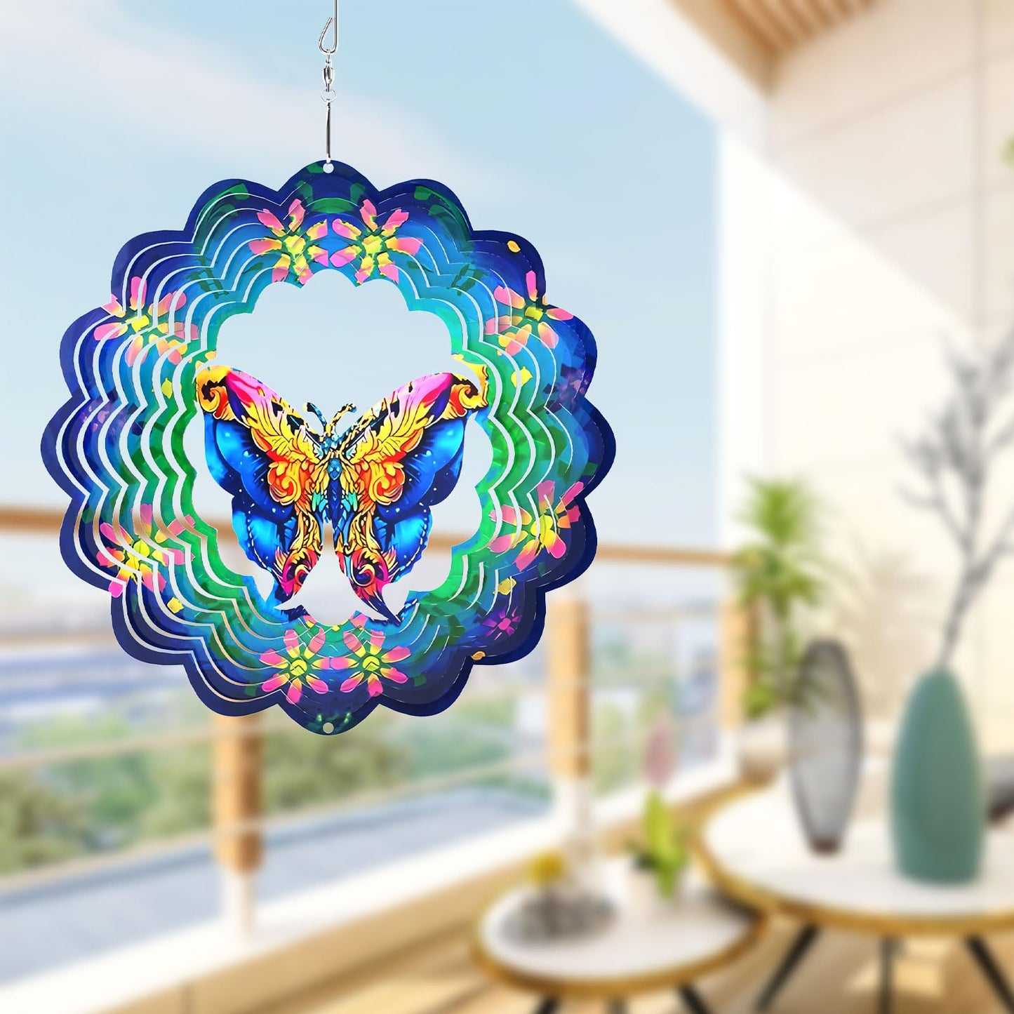 Generic Metal Wind Spinners 3D Hanging Butterfly Wind Spinner 10Inch Metal Wind Spinners For Outdoor&Indoor Decor, Yard Art, Garden Decoration, Blue