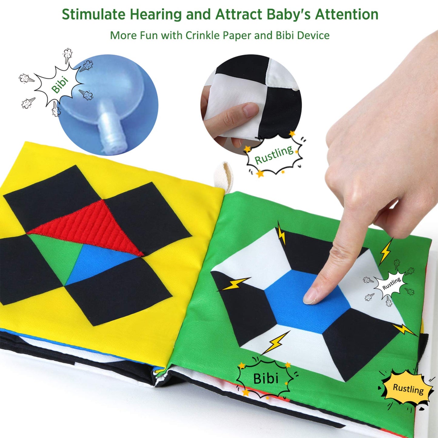 beiens High Contrast Black and White Baby Book - Crinkle Sensory Toy for Infants 0-12 Months - Medium Size, Paper Material