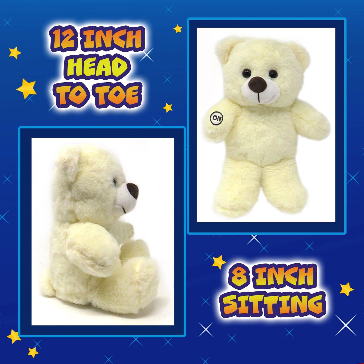 The Noodley Led Light Up Stuffed Animal Sleep Toy Kids Plush Soft Night Light Boys Girls - Small White 12 Inch