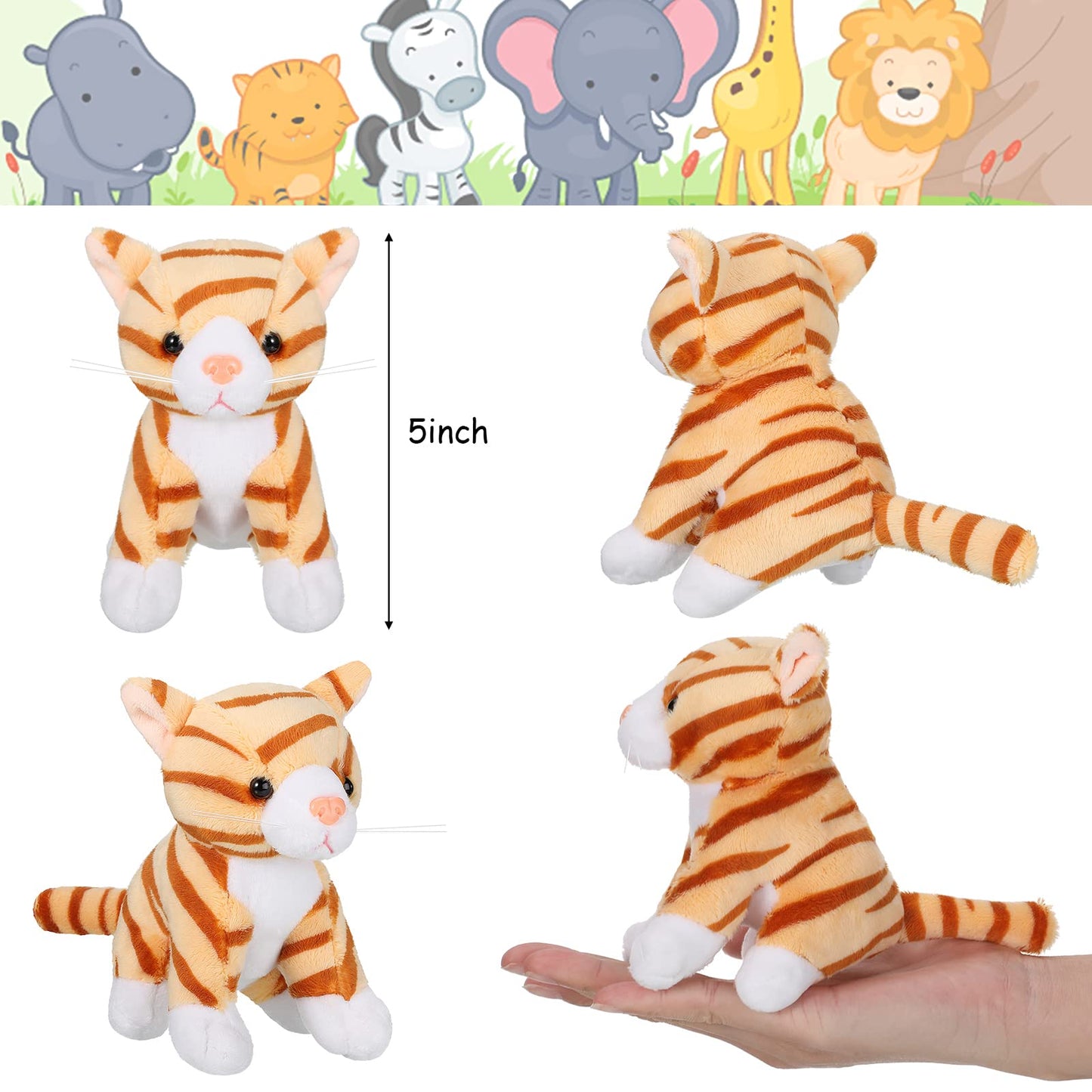8 Pieces Plush Pets 5 Inch Stuffed Animals Bulk Assorted Cute Toys Small Plush Animals For Halloween Kid Classroom School Pet Party Favors Supplies Decoration (Cat)