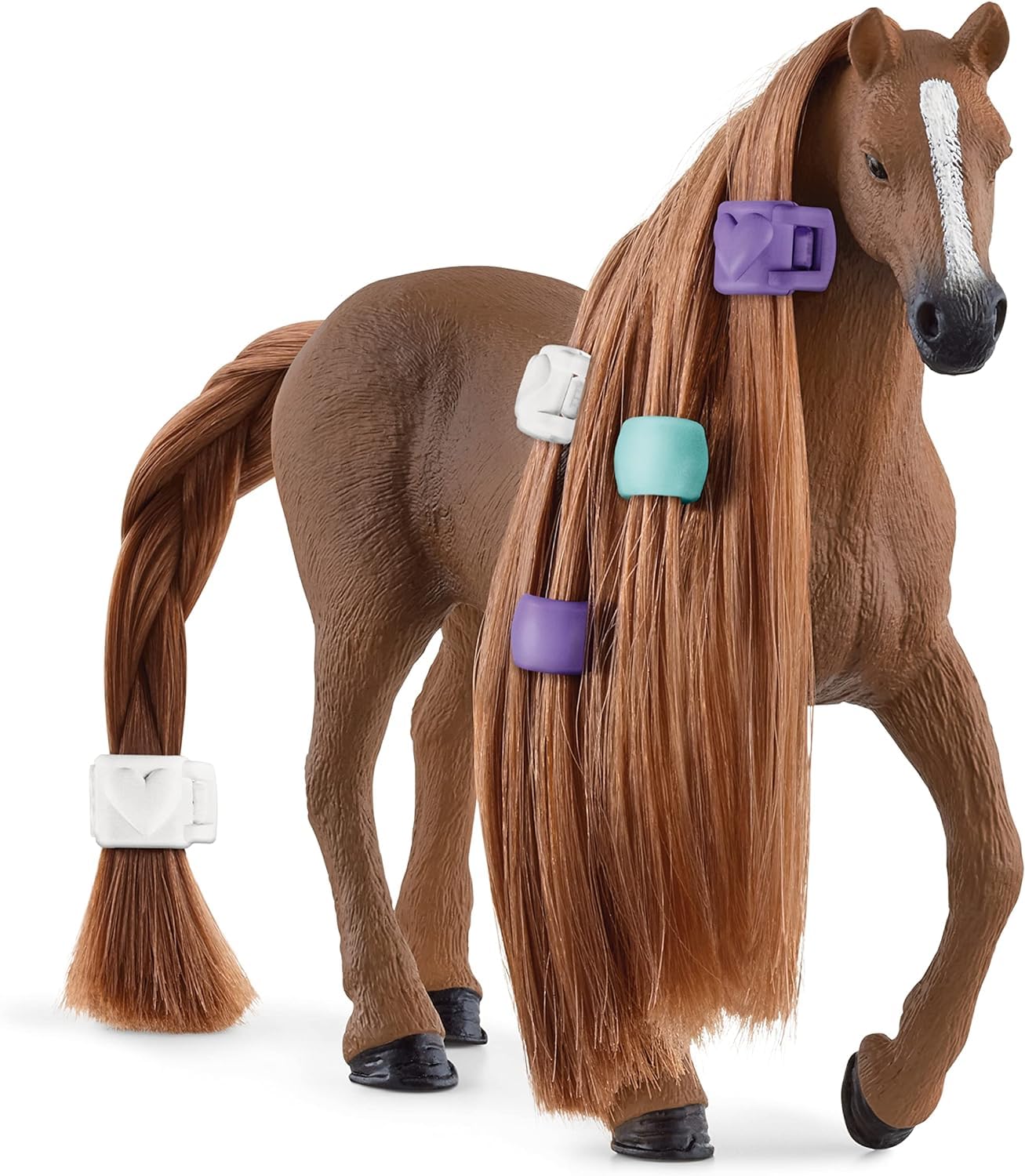 Schleich Horse Club English Thoroughbred Mare Playset - 14 Piece PVC Toy with Brushable Hair, Multi-Color, Model 42582