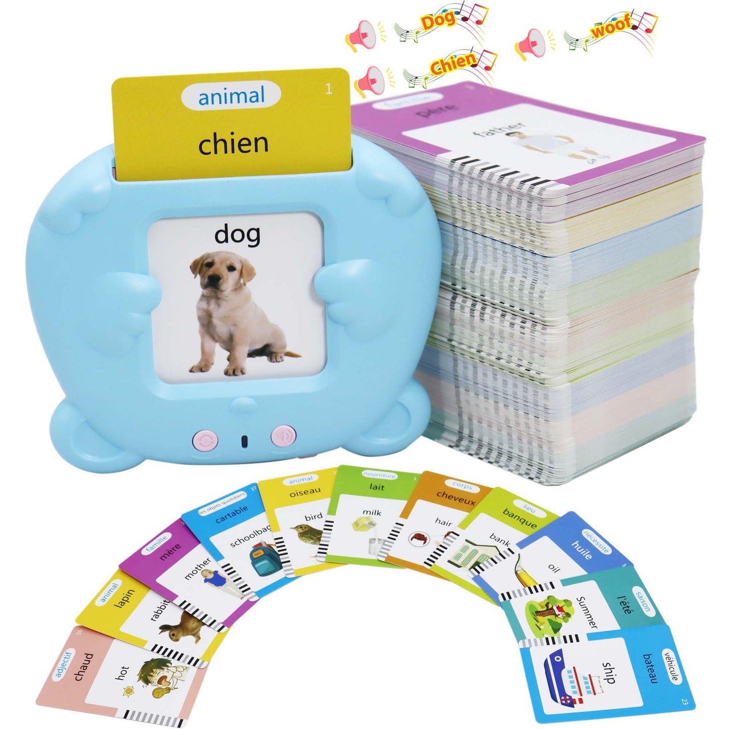 MAYAPHILOS English and French Talking Flash Cards with 510 Sight Words Learning Educational Toys to Learn French Pocket Speech A