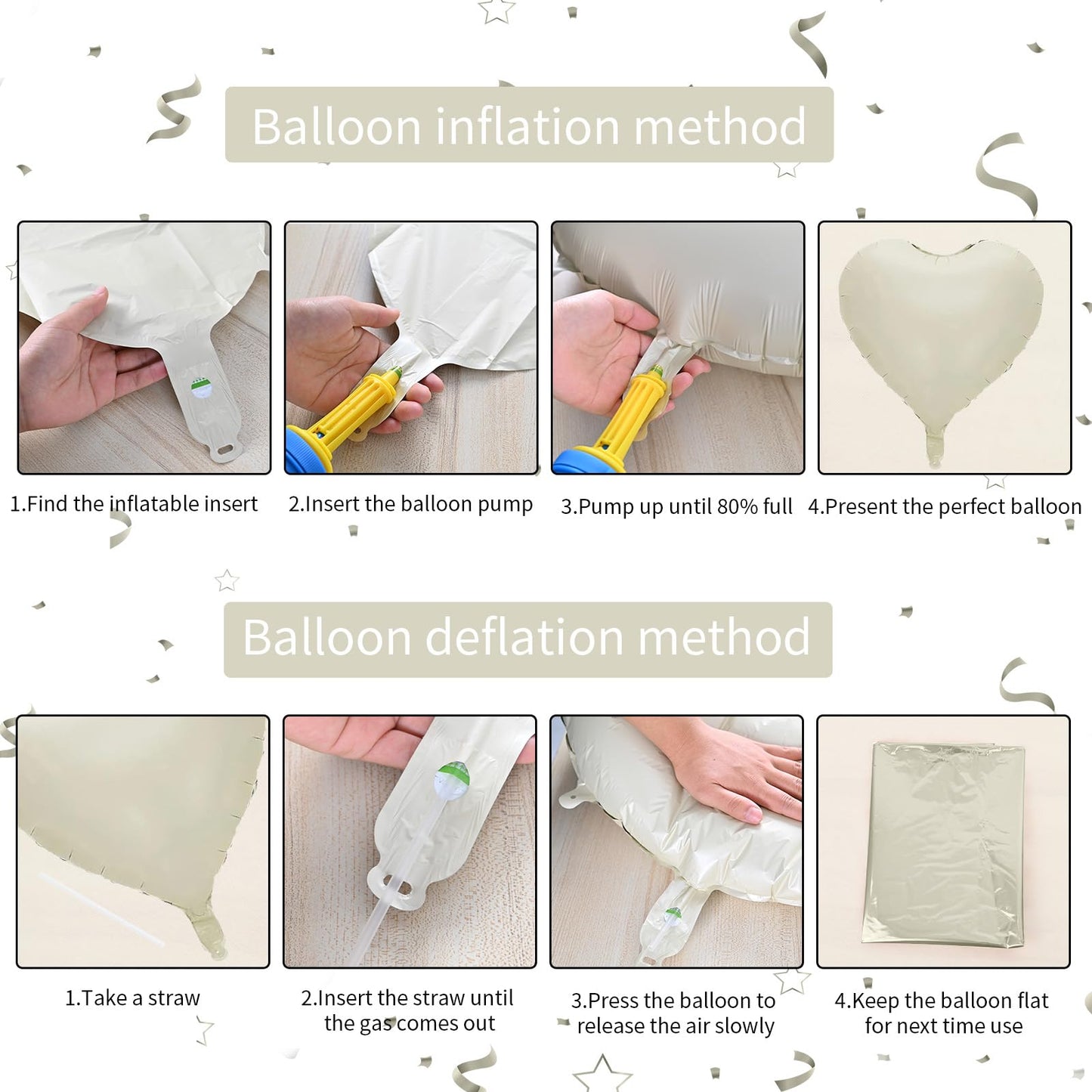 Biapian Cream Heart Balloons, 18 Inch Sand White Heart Shape Balloons Foil, 10 Pcs Beige Heart Balloons And White Foil Balloons