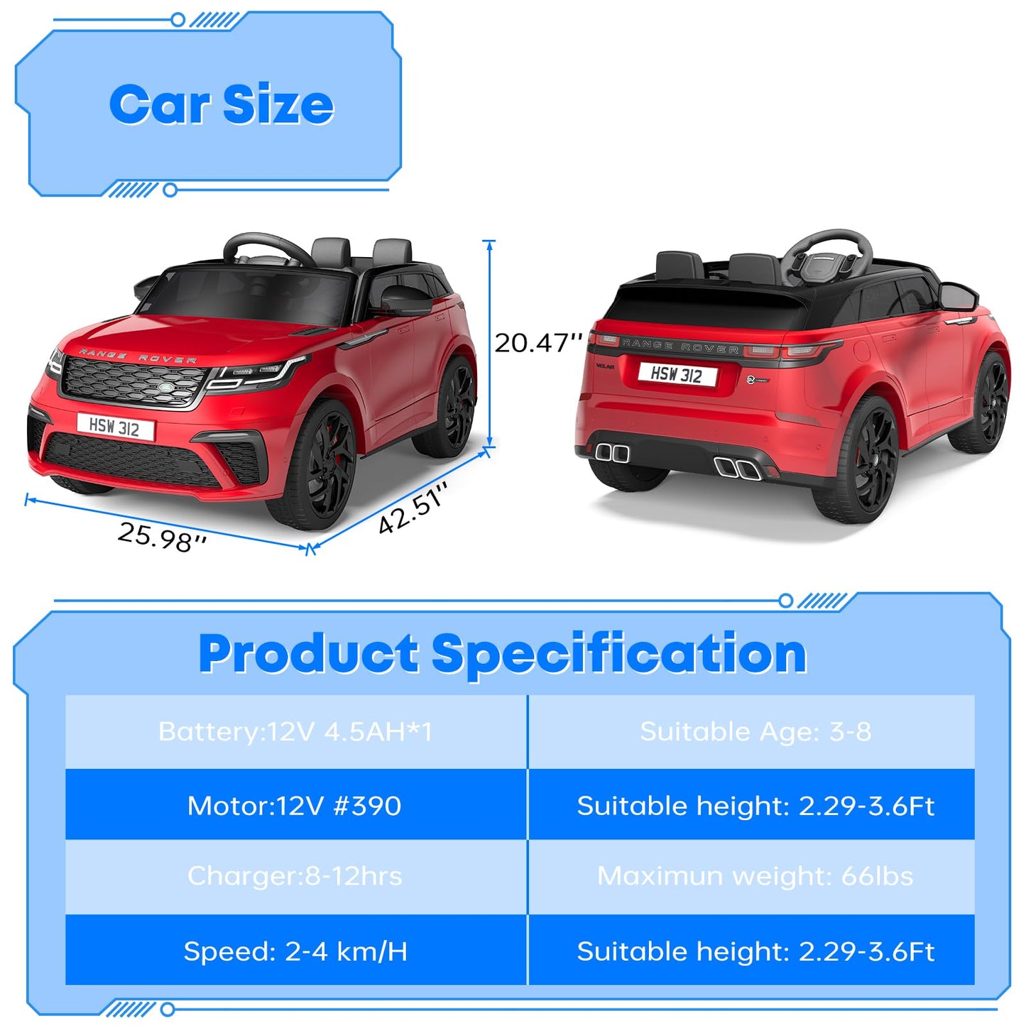 Jojoka Ride On Cars For Kid 4-8, 12V Licensed Land Rover Ride Electric Car For Kids With Parent Remote Control, Mp3 Player, Rock