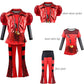 D.O.T Girls Rise Red Costume Includes Red Heart Jacket Shirt Flared Pants Wig Gloves 5Pcs Halloween Princess Dress Up 3-14Y (Red, 3-4Years)