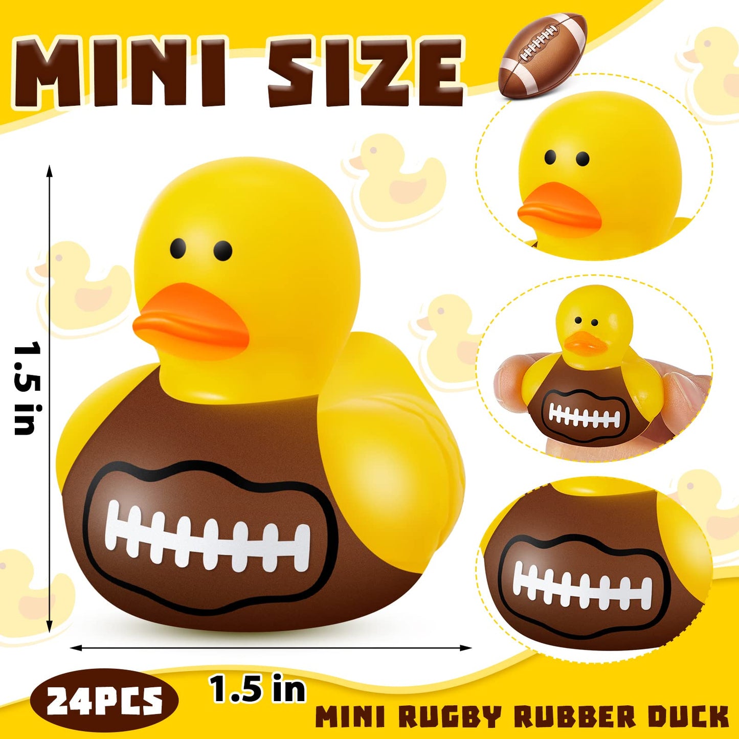 24 Pcs Football Rubber Ducks Floating Bath Toy Football Shower Toy Sports Themed Mini Ducks For Bathtub Party Birthday Decoration