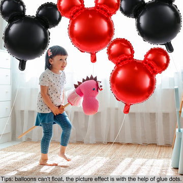 6 Pcs Mouse Head Balloons, 24'' Mouse Mylar Balloon Jumbo Mouse Head Aluminum Foil Balloons For Birthday Party Decorations Baby Shower Supplies Party Favors (Blackred)