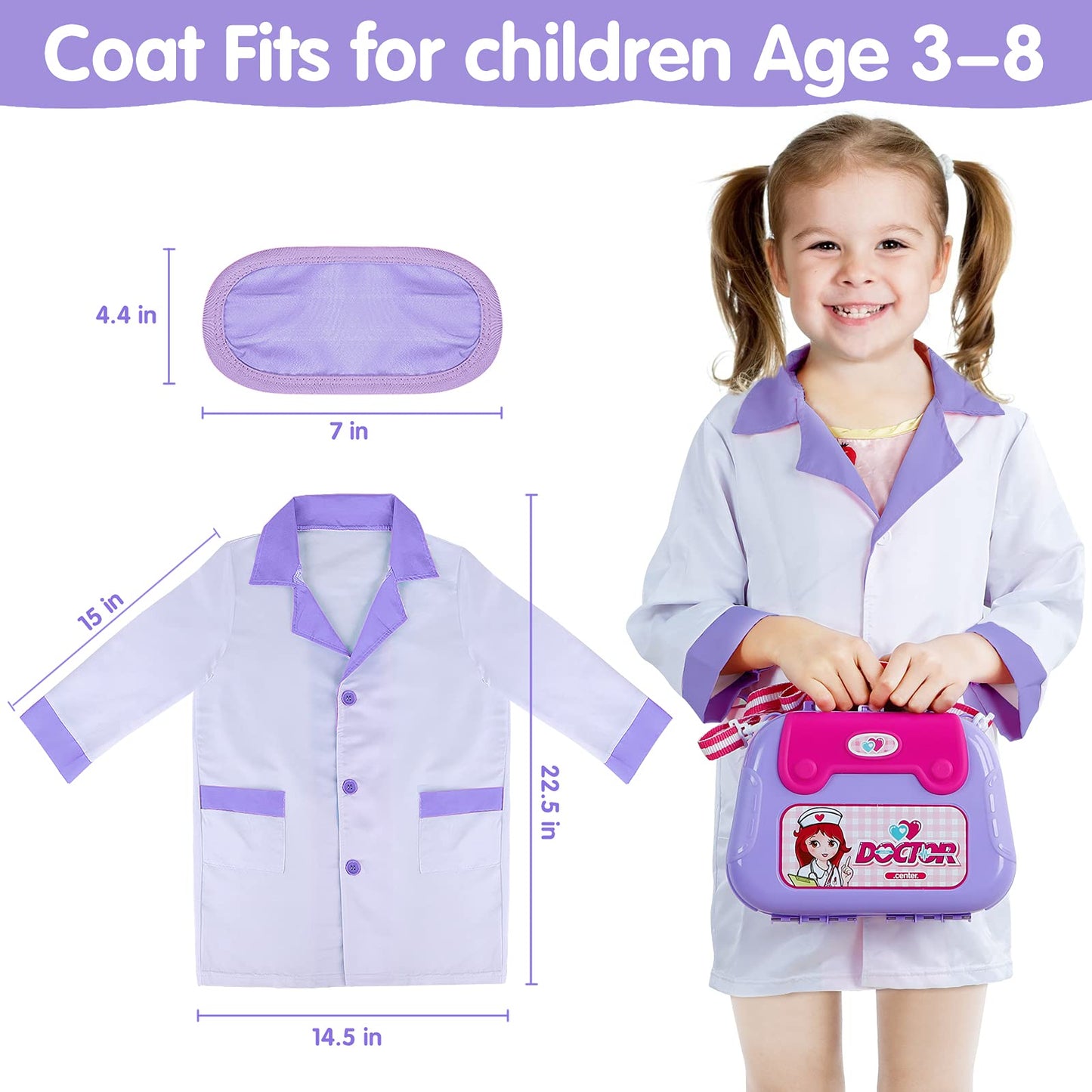 GINMIC Doctor Kit for Toddlers 3-5, 22 Pieces Pretend Play Doctor Set with Halloween Role Play Doctor Costume and Carry Case for